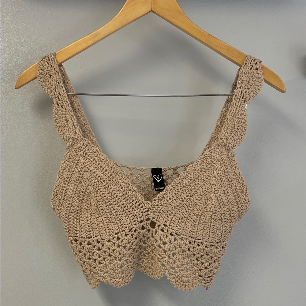 Windsor Crochet Beige Tank/Crop Top